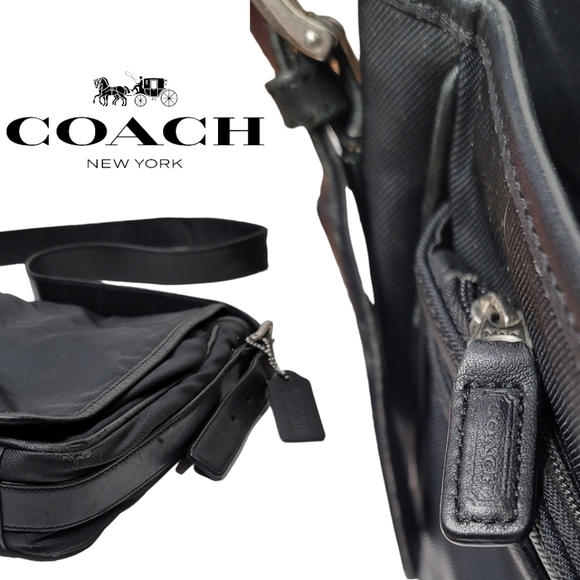 COACH Black Canvas Leather Crossbody Shoulder Laptop Bag N9J2L-5118 - Picture 3 of 7